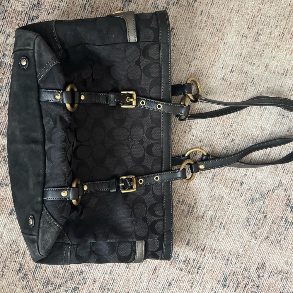 Coach Black Shoulder Bag with Gold Buckle Accents